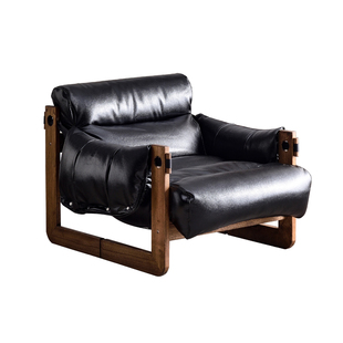 单人沙发椅实木懒人沙发客厅中古风沙发椅泽西岛卧室单人休闲椅