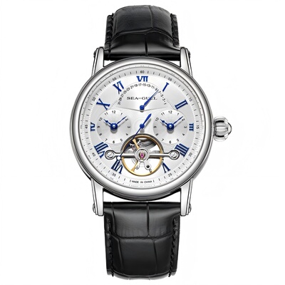 海鸥表男款时尚镂空多功能双时区飞轮自动机械表男士手表6195