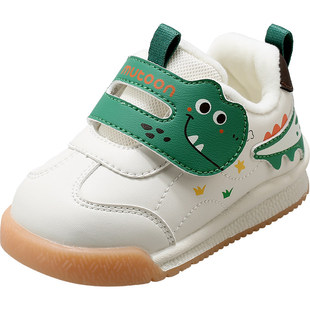 牧童婴儿步前鞋宝宝鞋子男童2025秋冬款软底皮面卡通小恐龙女童鞋