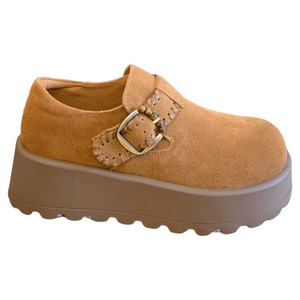 松糕厚底勃肯鞋复古百搭小个子显腿长绒面乐福鞋2025秋季超火单鞋