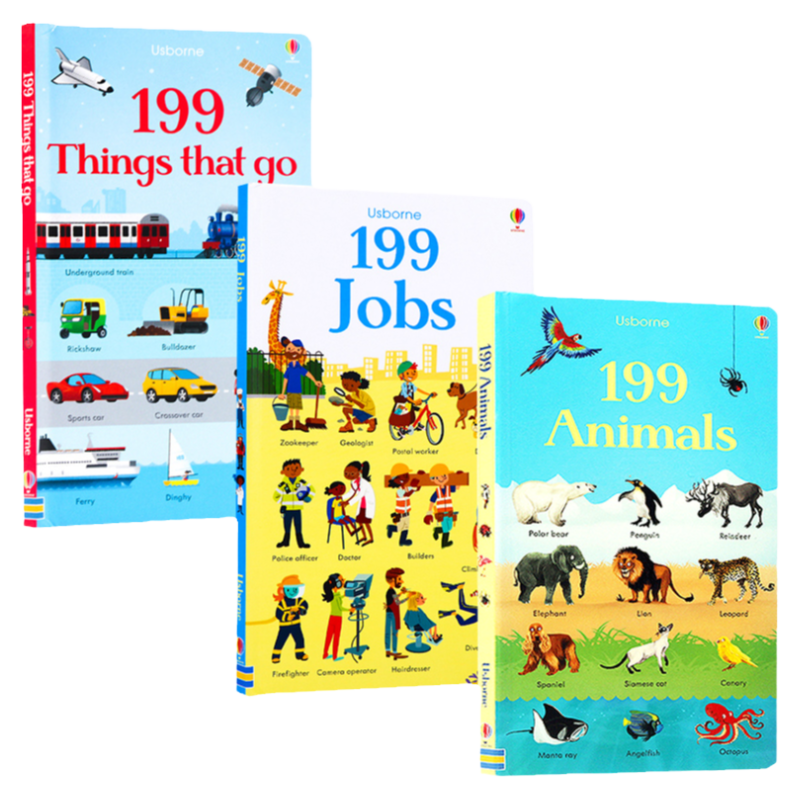 Usborne199种交通工具动物3册 英文原版 199 Animals big machines Jobs 绘本儿童认知识物英语启蒙早教图文百科