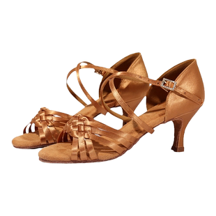 拉丁舞鞋女士软底中高跟夏天专业教师演出广场真皮ld成人交谊跳舞