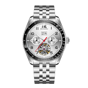 上海手表男黑白熊猫多功能自动机械表防水夜光数字盘新款6021送礼