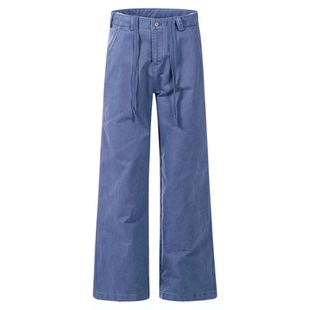 IREX 25新款ERL法工裤怀旧水洗蓝阔腿做旧破坏Baggy美式工装裤男