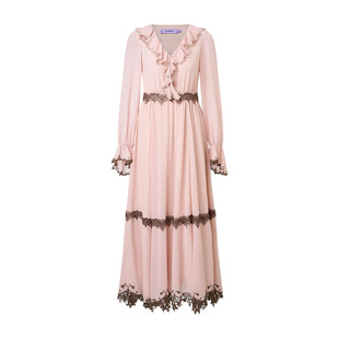 【优雅游牧】MAXRIENY沙丘玫瑰裙游牧风穿搭荷叶边V领连衣裙