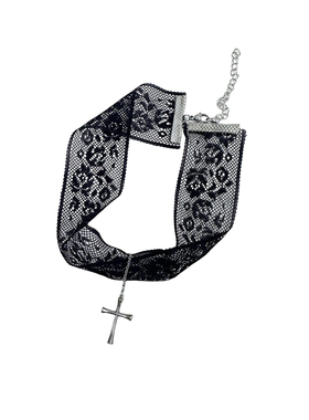 薄纱蕾丝十字架项圈choker