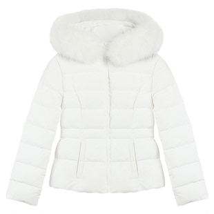 MULVAN【现货7.5折】 可拆毛领连帽羽绒服女短款收腰90白鸭绒外套