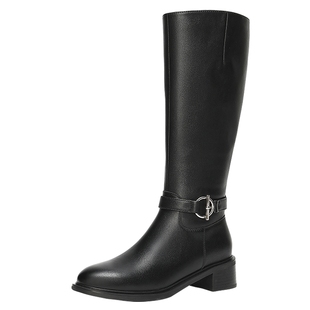 森达骑士靴女2025冬季新款气质显瘦粗跟高筒大筒围长筒靴ZTI73DG5