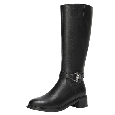 森达骑士靴女2025冬季新款气质显瘦粗跟高筒大筒围长筒靴ZTI73DG5