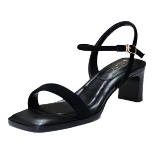 KISSCAT接吻猫2026夏款正品百搭一字带粗跟羊皮女凉鞋KA53315-10