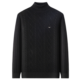 [100%羊毛/绞花加厚]梦特娇男士纯羊毛衫25冬季高领提花保暖毛衣J