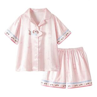 粉色波点小狗甜美冰丝睡衣女夏季薄款短袖可爱少女家居服夏天星星