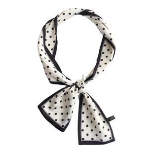 初秋大小波点薄小长条丝巾 复古港风领带巾搭配衬衫少女绑包围巾