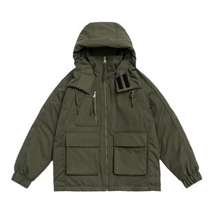 白鸭绒短款羽绒服男冬季加厚连帽冲锋衣男士防风保暖工装外套男款