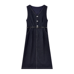 【两件套】秋水伊人牛仔裙套装裙2026春季新款雪纺V领裙子送腰带