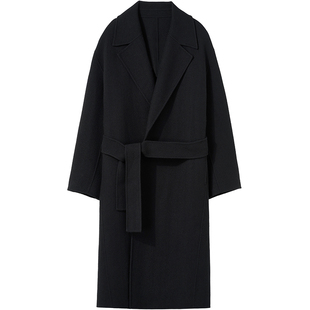 石见山100%澳洲初剪羊毛呢子大衣男士斜纹双面毛呢大翻领长款外套