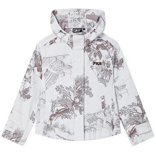 FILA 斐乐官方女士梭织外套2025秋新款时尚休闲满印宽松连帽上衣