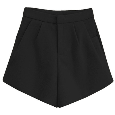 大码高腰a字阔腿裤毛呢短裤女