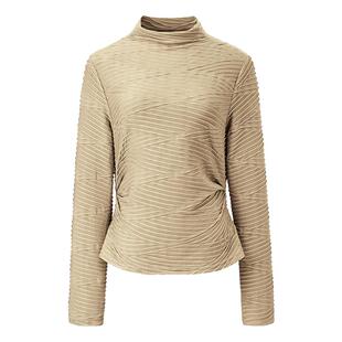 颜域半高领长袖针织上衣女装2026新款春季通勤褶皱收腰显瘦打底衫