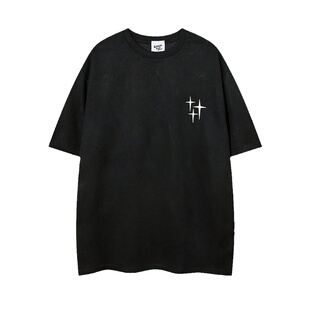 NOONOZ国潮夏季星星刺绣麂皮T恤男宽松美式潮流情侣宽松百搭短袖