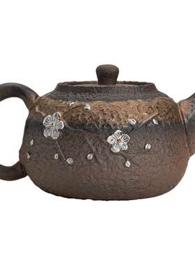 紫泉涧粗陶茶壶手工鎏金日式陶瓷