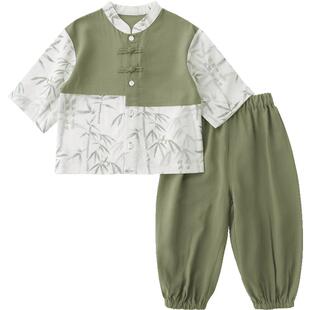 男童汉服夏季7分袖薄款宝宝周岁礼服新中式衣服两件套夏儿童套装