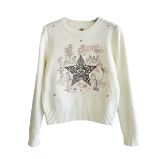 南油高版千金轻奢小香风高级感万针刺绣圆领针织衫女早春烫钻毛衣