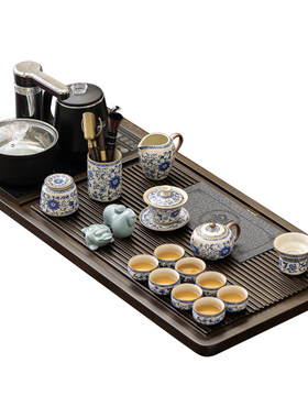 高端汝窑功夫茶具套装家用办公室会客厅茶台全自动烧水壶一体茶盘