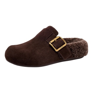 ELLE勃肯鞋厚底女鞋2025冬新款雪地靴加绒保暖休闲毛毛鞋半拖鞋