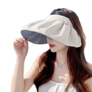 防晒帽女夏季遮阳帽防紫外线空顶贝壳发箍太阳帽遮脸黑胶大檐帽子
