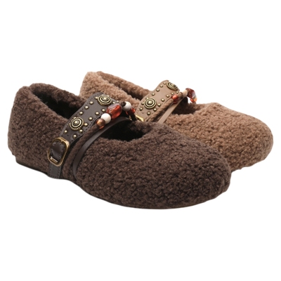 月芽儿毛毛鞋女2025新款秋冬季时尚平底法式豆豆鞋保暖棉鞋玛丽珍