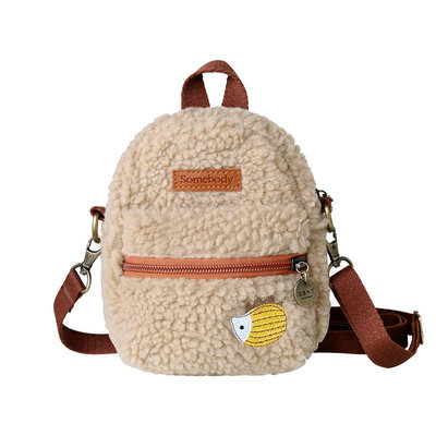 三色补丁羊羔毛学生少女风斜挎包