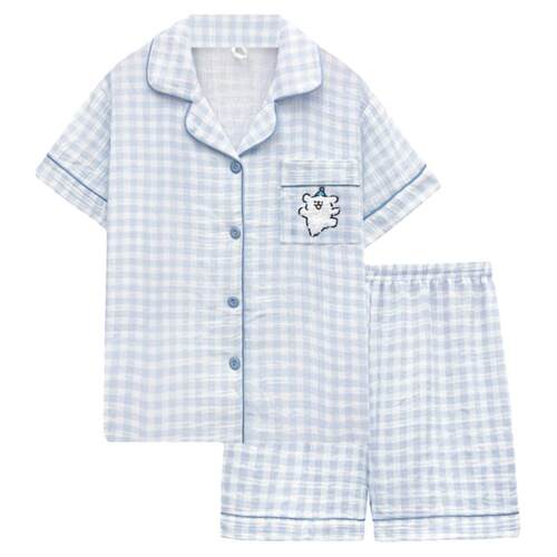 双层泡泡纱睡衣夏天女款纯棉短袖套装日系甜美可爱卡通家居服夏季