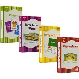 Flash Kids English Cards 游戏学习闪卡4盒 Phonics Ready for school 3-6岁儿童英语启蒙 亲子互动便携卡片 英文原版进口图书