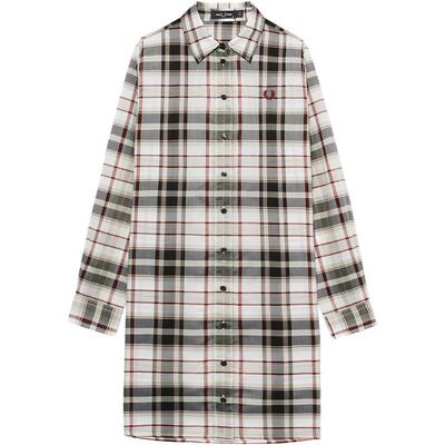 FRED PERRY连衣裙夏季休闲开衫翻领麦穗刺绣长袖衬衫裙D9173