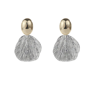 不规则金属贝壳纹理耳环个性金银撞色耳钉独特小众新款冷淡风耳饰