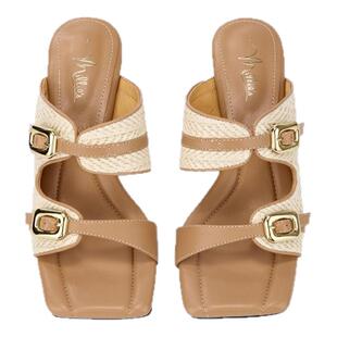 MILLIE'S/妙丽平头方跟女鞋休闲女拖鞋2026春夏季简约时尚百搭鞋