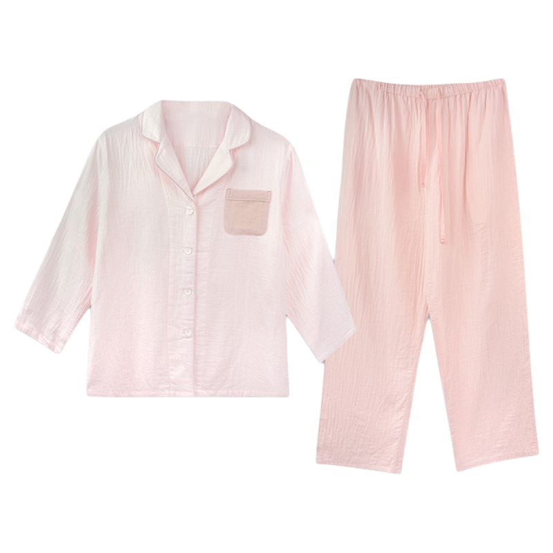 昊达双层纱布家居服套装女全棉春夏款纯棉睡衣长袖居家服可外穿