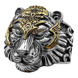 霸气精工虎年本命年虎头戒指纯银男士复古开口嘻哈个性潮人时尚款