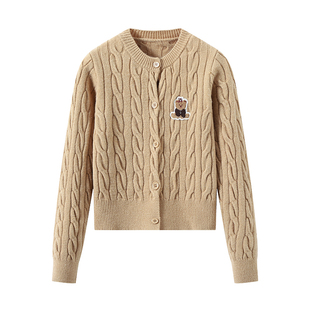 DDXZ夕子韩系甜美风圆领单排扣开衫外套正肩百搭贴标麻花针织毛衣