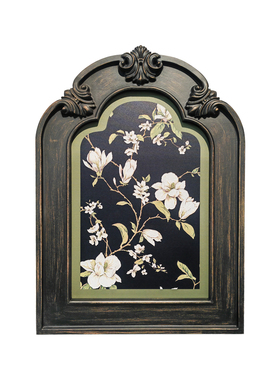 欧式复古花卉装饰画客厅卧室壁挂画黑色花框花卉图案墙画