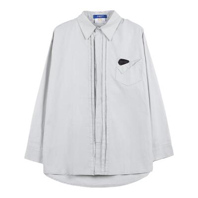 PMET翻领长袖休闲褶皱衬衫