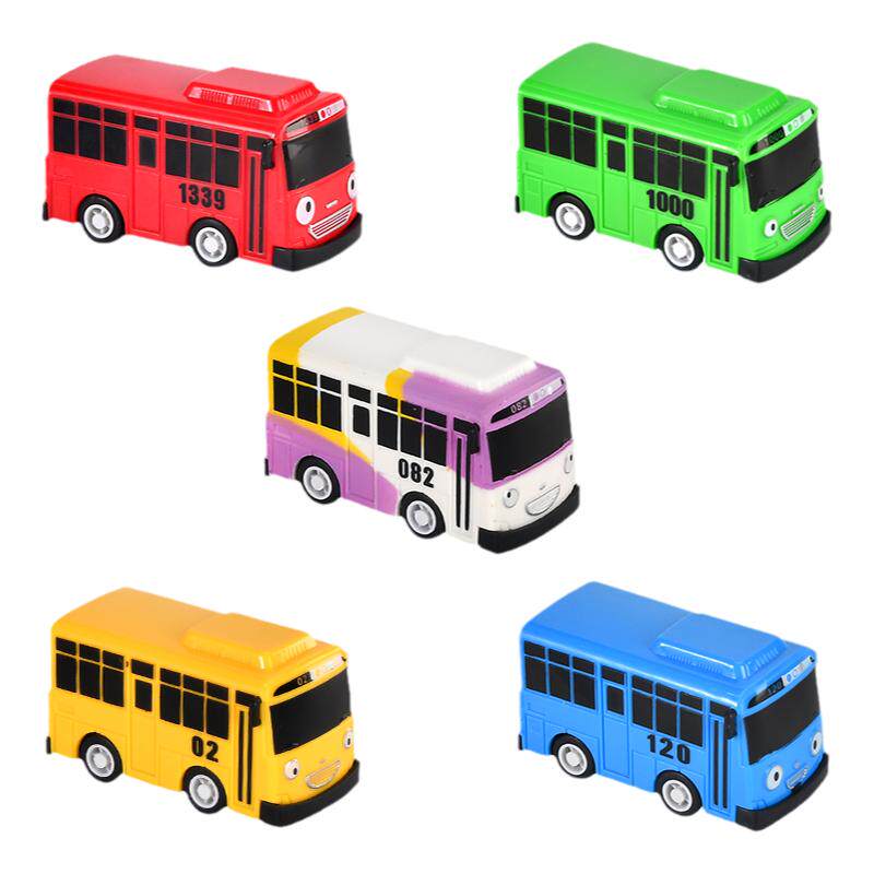 迷你小巴士回力公交车惯性滑行玩具塑料韩国动漫bus蛋糕摆件男孩