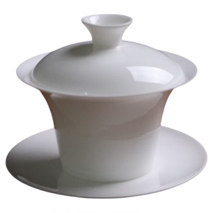 潮汕白色陶瓷高骨瓷马蹄盖碗茶复古功夫茶具三才盖碗泡茶碗泡茶器