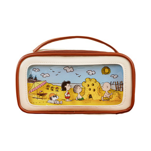 Joytop悦木史努比笔袋 加宽手提pu皮大容量双层收纳文具盒文具笔袋学习用品收纳防水防污新款女孩男孩笔袋