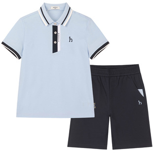 hazzys哈吉斯童装男童套装2025夏新丝光珠地透气短袖短裤2件套