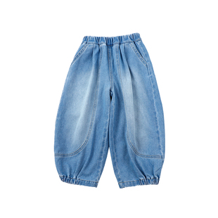 夏生纯棉牛仔裤男女童休闲灯笼裤亲肤透气长裤儿童春秋装裤子新款