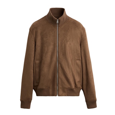 秋季新品修身反绒皮效果直筒夹克