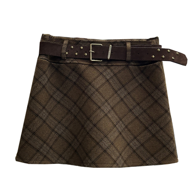 韩版复古A字格纹毛呢半身裙女2025秋季新款高腰显瘦百搭休闲短裙