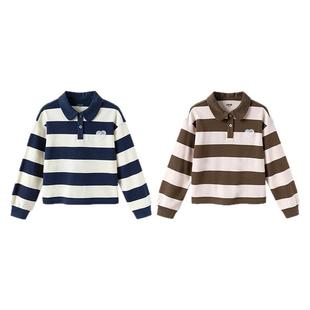 森马儿童长袖T恤春季纯棉条纹POLO衫女童内搭上衣学院风甜酷百搭